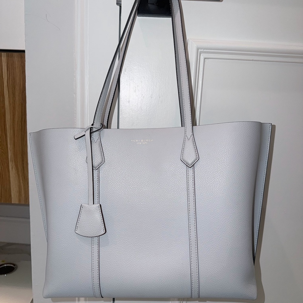Tory Burch Light Gray Pebbled Leather Tote